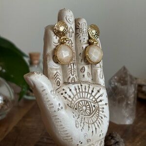 Elegant Gold and Cream Natural Stone Earrings